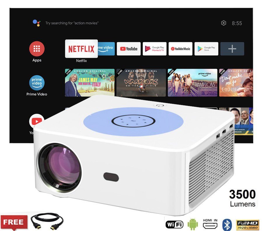 SD800 WIFI Android 9.0 Projecteur HD 4000 Lumens Blanc